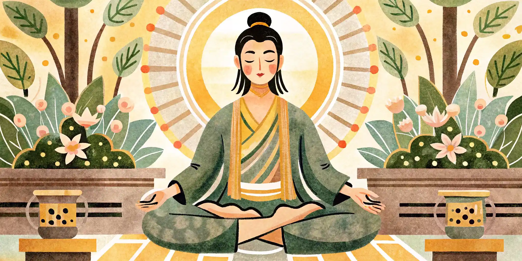 a woman has found zen and is meditating