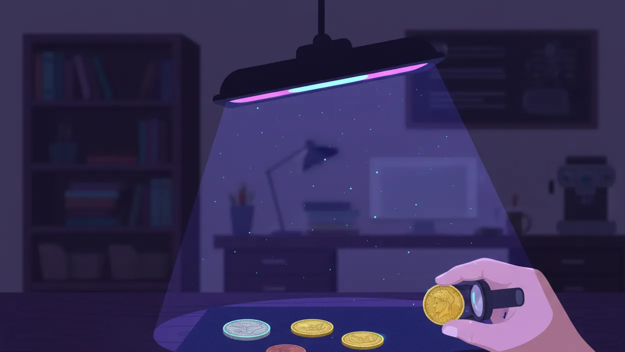 US coins under the UV light