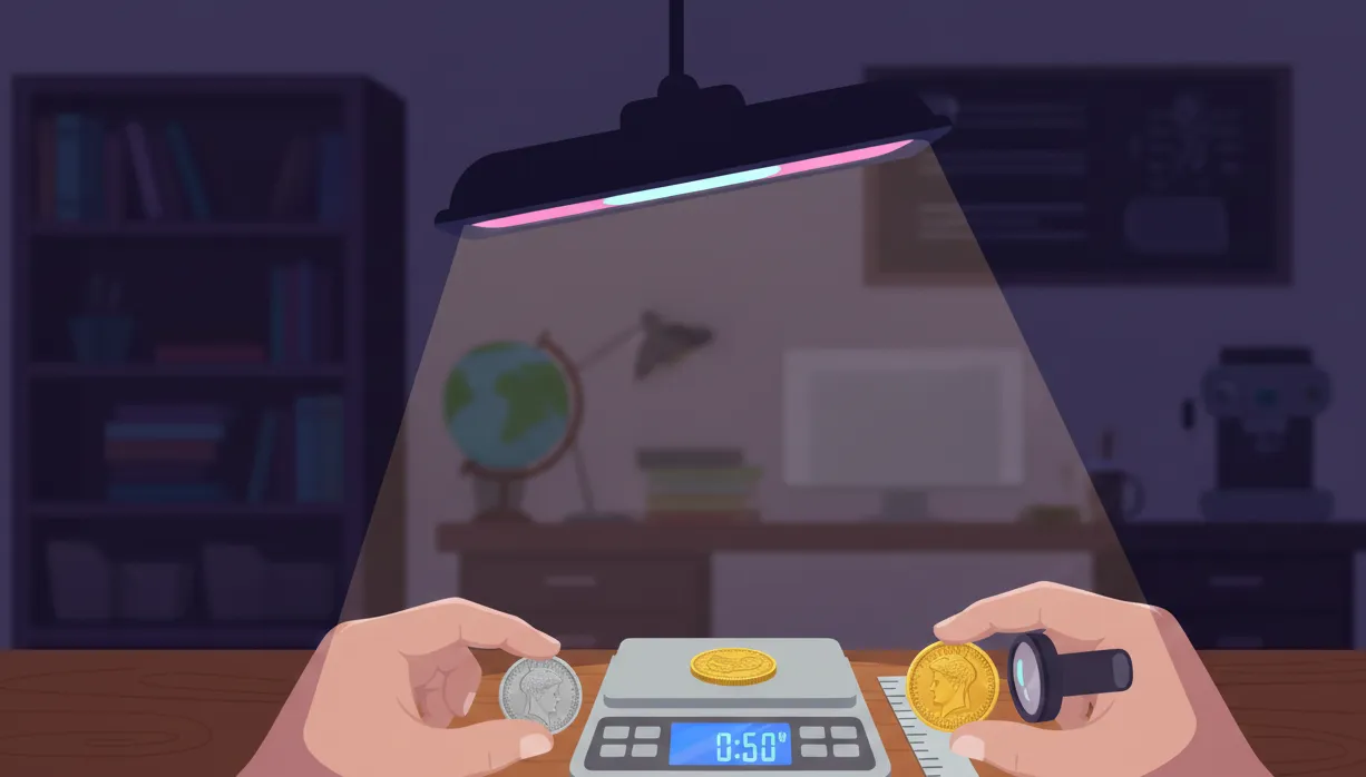 check coin with a scale and ruler